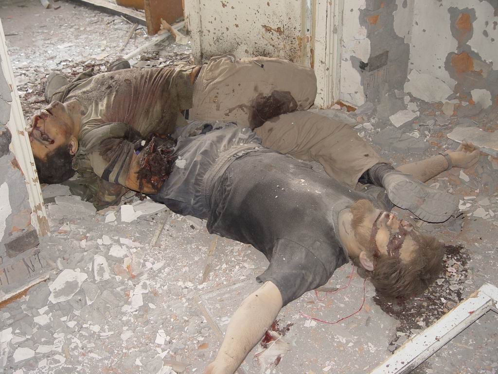 Beslan. The corpses of terrorists in the school