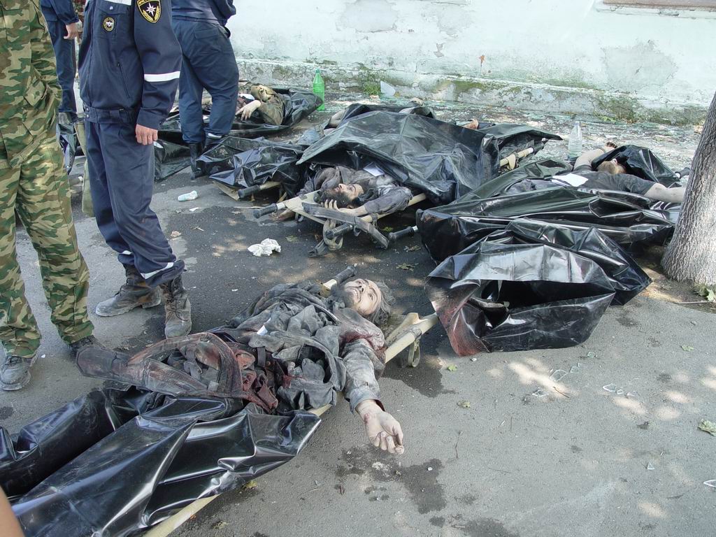 Beslan. The bodies of terrorists. Marking