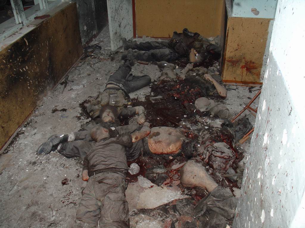 Beslan. The corpses of terrorists in the school