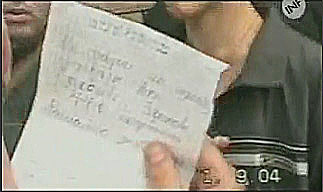 Terrorist note. Beslan