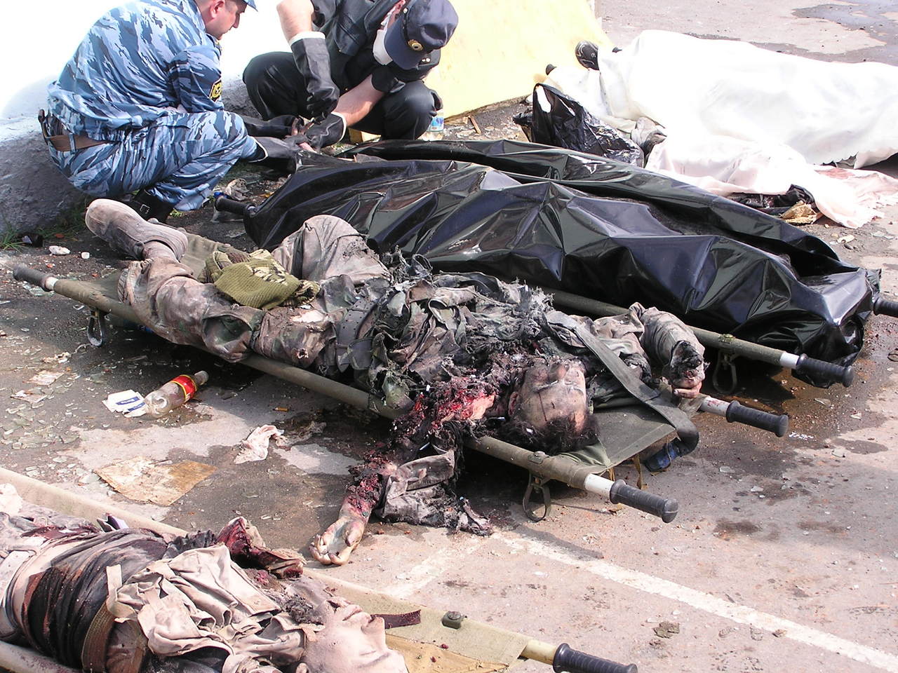 Beslan. Inspection of the corpses of terrorists
