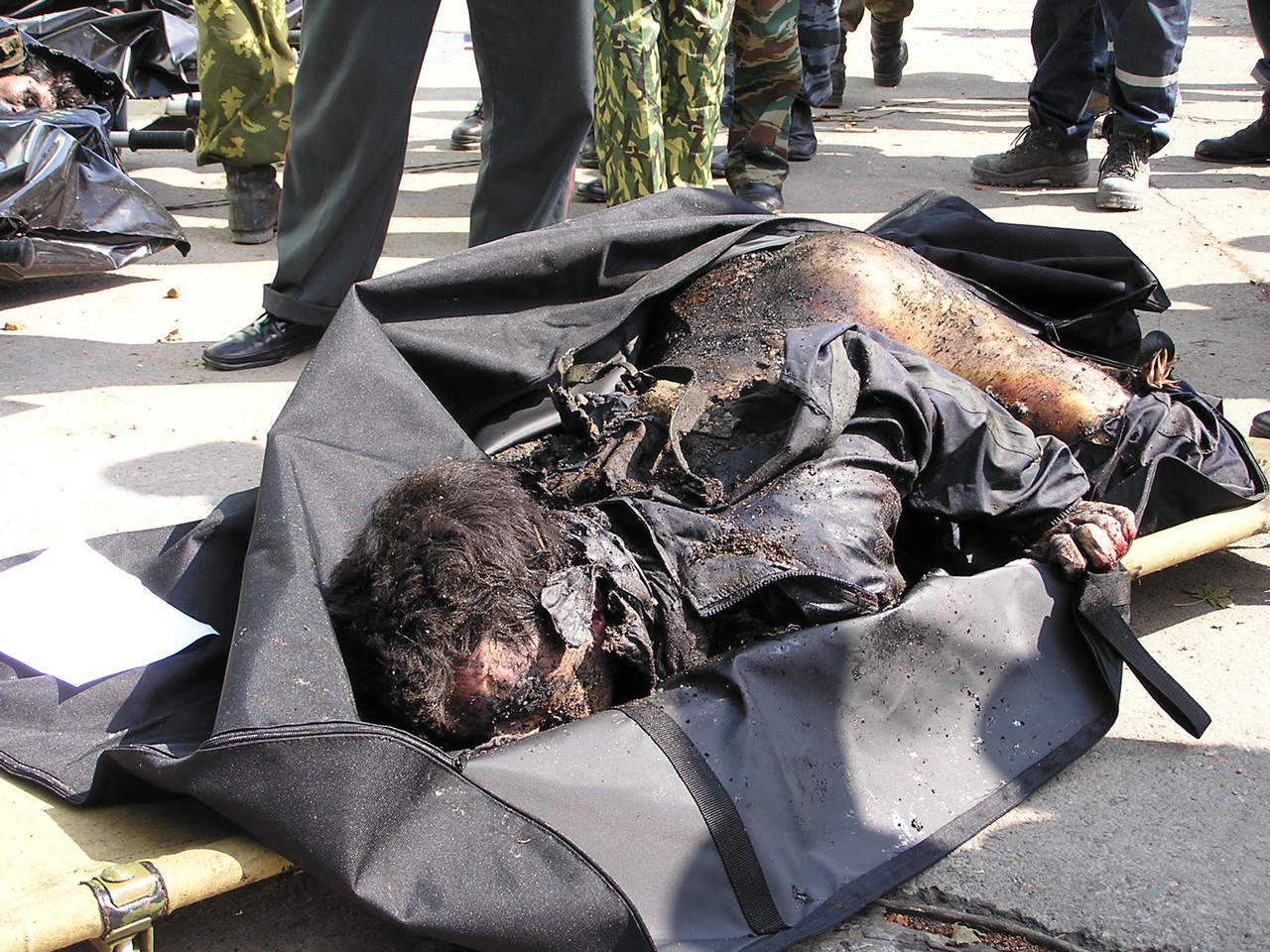 Beslan. Inspection of the corpses of terrorists