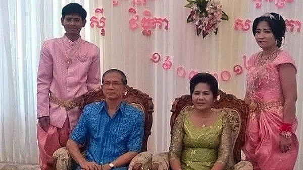 Pol Pot's daughter Sar Patchada at her wedding with her fiancé, mother and stepfather