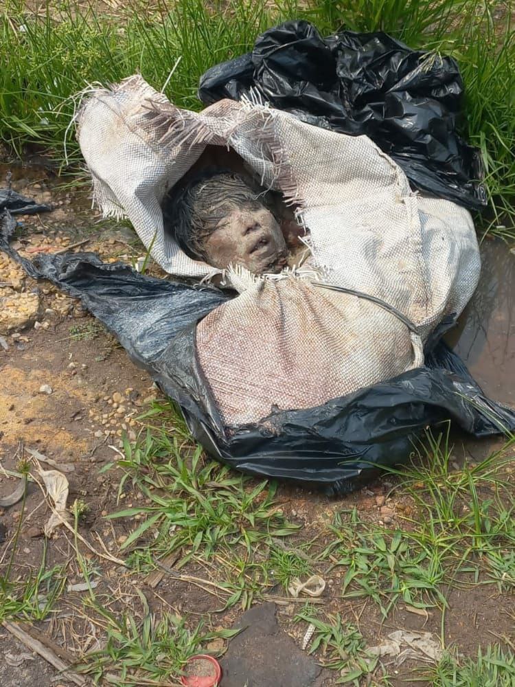 Corpse in a jute bag