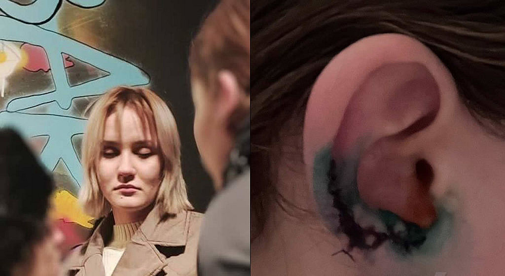 The girl bit off the guy's ear