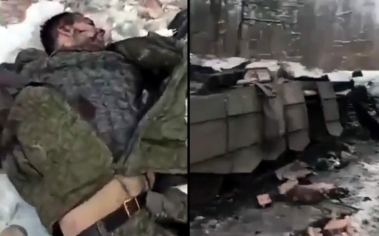 Corpses of Russian soldiers and body fragments