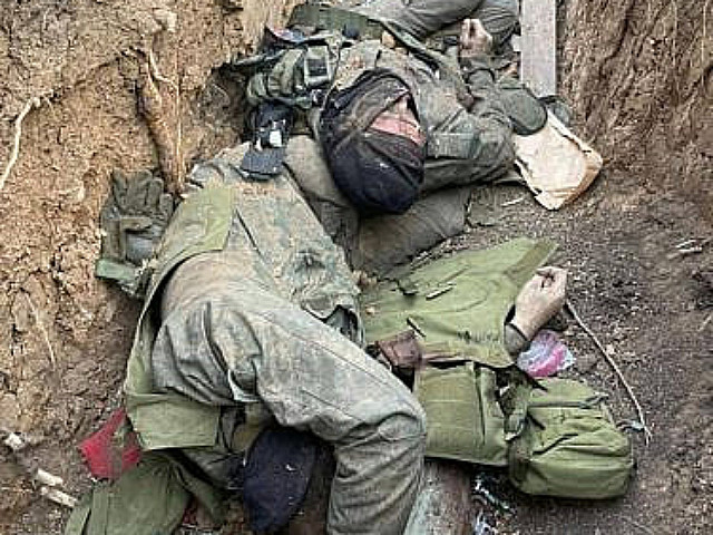 Corpses of Russian soldiers in a trench